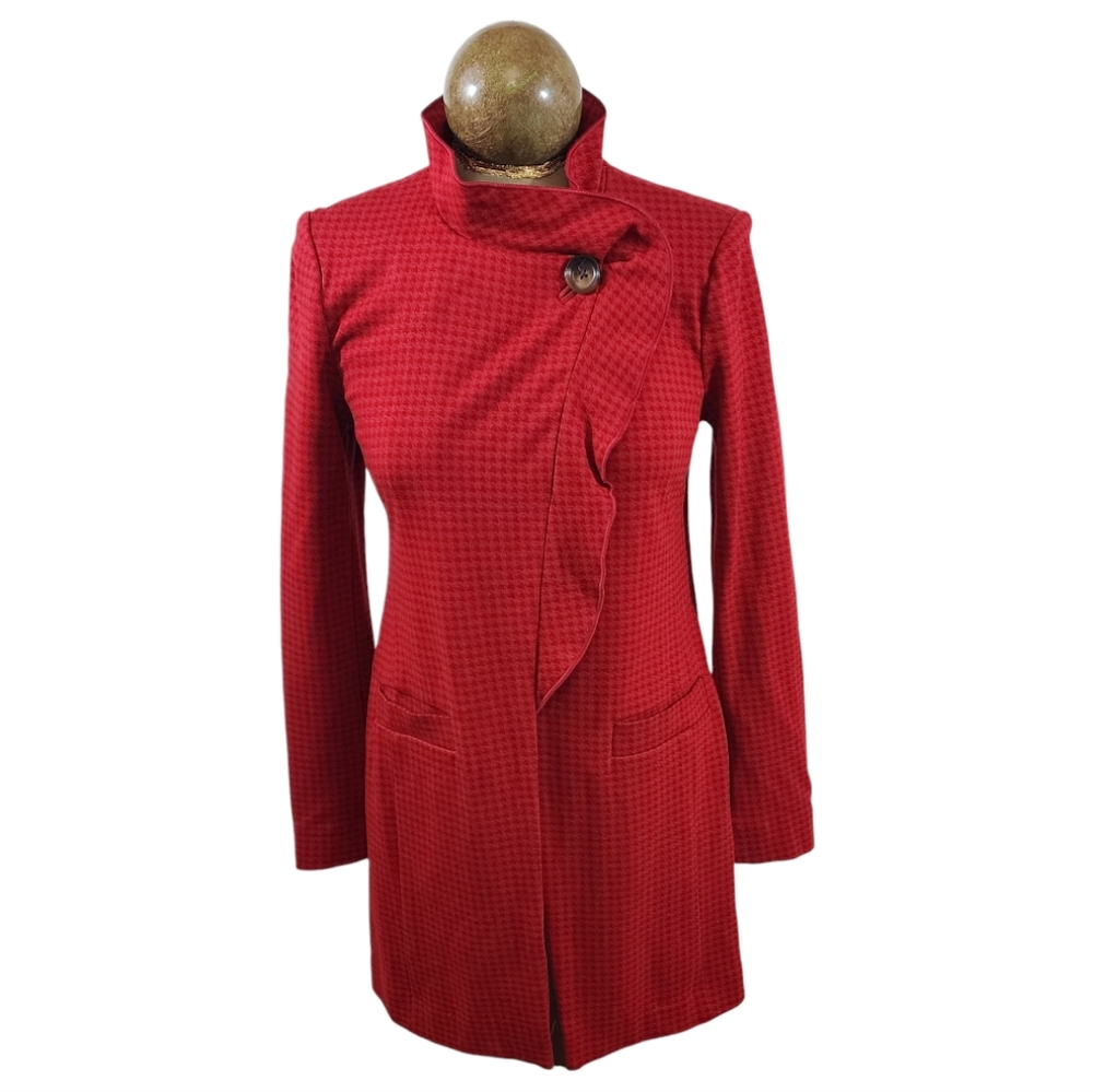 CAbi Style 3546 Celebration Jacket Red Houndstooth Single Button Size XS